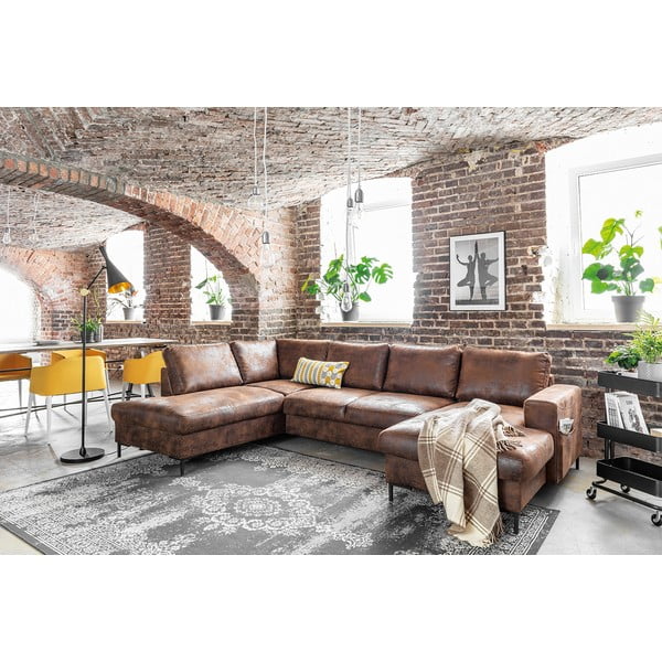 Divano letto a U marrone in similpelle Vintage, angolo sinistro Lofty Lilly - Miuform-image-4