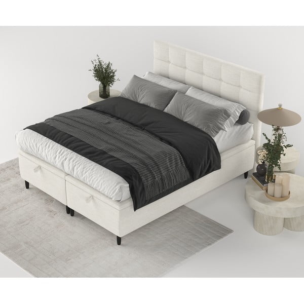 Letto matrimoniale imbottito crema con contenitore 160x200 cm Senses - Maison de Rêve-image-3