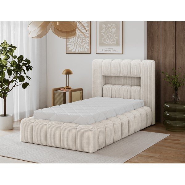 Letto singolo imbottito beige con contenitore con rete inclusa 90x200 cm Lamica – ELTAP-image-2