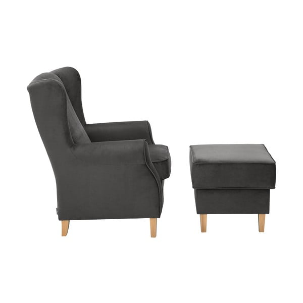 Poltrona in velluto antracite con pouf Lorris - Max Winzer-image-2