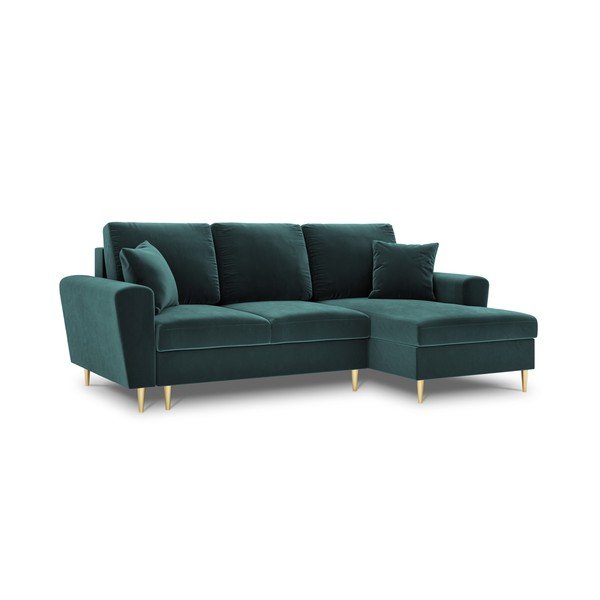 Divano angolare color petrolio allungabile e con contenitore (con penisola a destra/con chaise lounge) con rivestimento in velluto Kyoto – Cosmopolitan Design-image-4