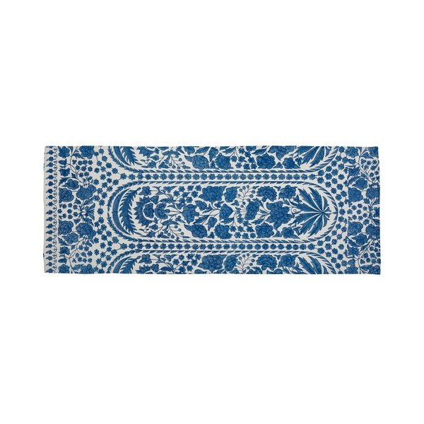 Runner blu in misto cotone, 55 x 135 cm Blue Flowers - Velvet Atelier