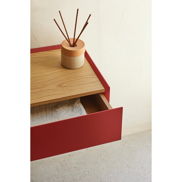 Comodino rosso con piano effetto rovere da parete Arista – Teulat-image-2