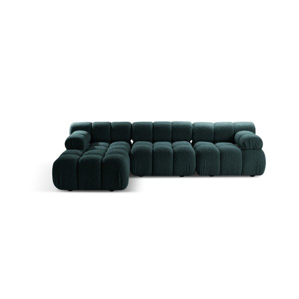Divano angolare componibile color petrolio (con penisola a sinistra/con chaise lounge) con rivestimento in bouclé – Micadoni 