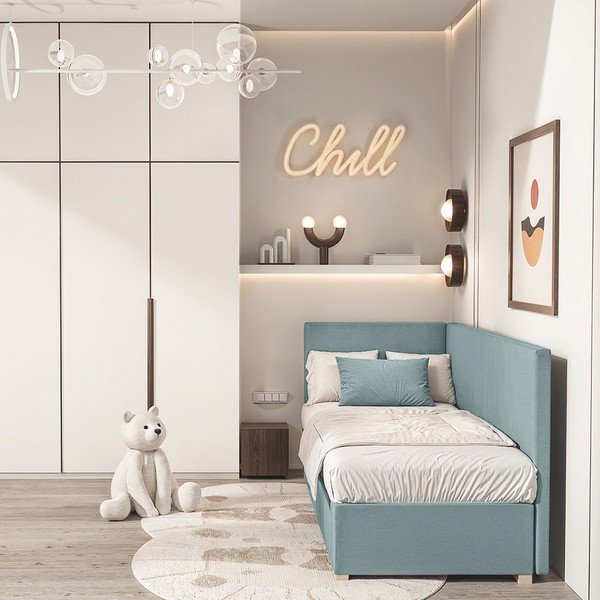 Letto da bambini con sponde blu con contenitore con materasso incluso 90x200 cm Flexi – Ghado-image-1