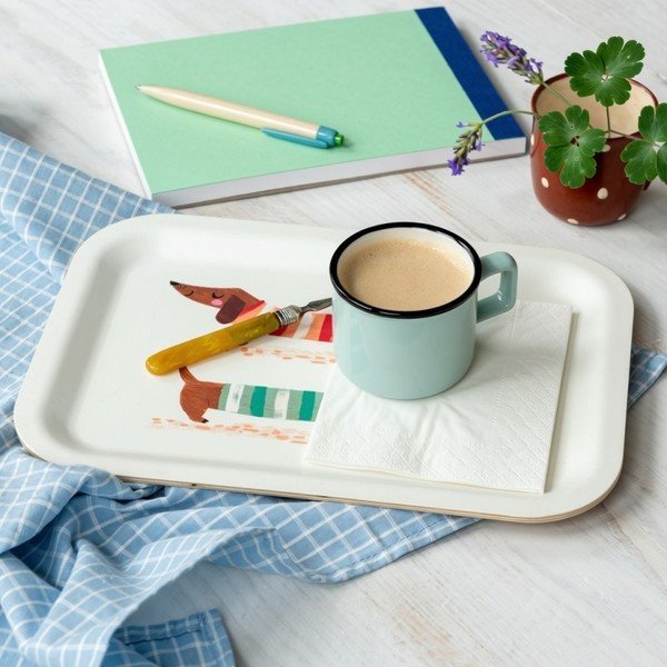 Vassoio per bambini color crema in legno 20x28 cm Sausage dog – Rex London-image-1
