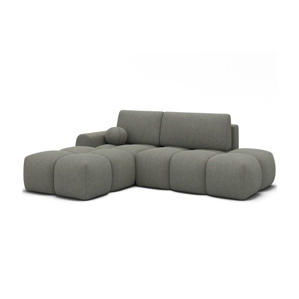 Divano angolare verde allungabile/con contenitore (con penisola a sinistra/con chaise lounge) con rivestimento in bouclé Vittario – ELTAP