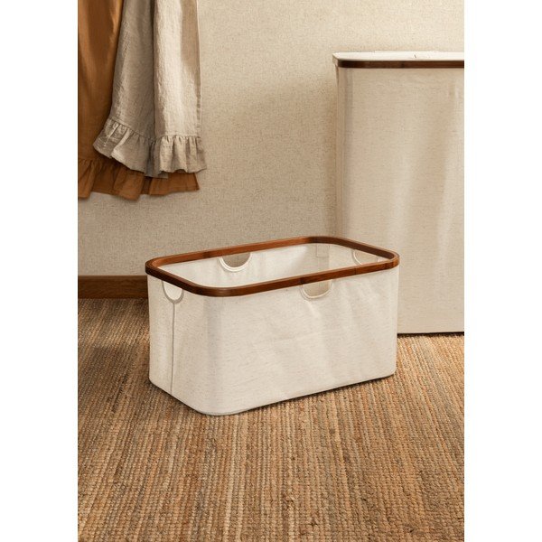 Cesta per il bucato color crema in tessuto pieghevole Bamboo/Linen – Bigso-image-1