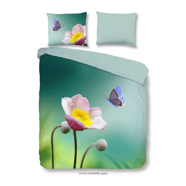 Biancheria da letto matrimoniale in cotone Anemone Petrol, 200 x 240 cm - Good Morning