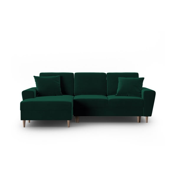 Divano angolare verde allungabile e con contenitore (con penisola a sinistra/con chaise lounge) con rivestimento in velluto Kyoto – Cosmopolitan Design