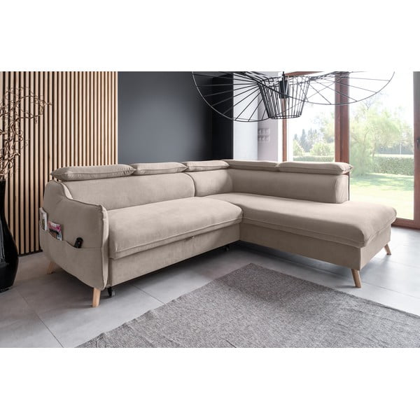 Divano letto angolare in velluto beige (angolo destro) Sweet Harmony - Miuform-image-3