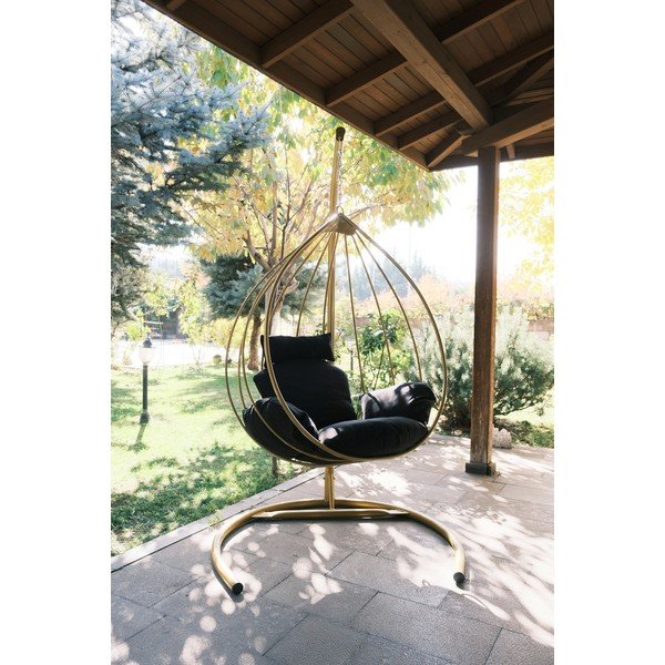 Sedia da giardino sospesa in nero e oro Damla - Floriane Garden-image-2