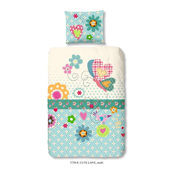 Biancheria da letto singola in cotone per bambini Cute Love, 140 x 200 cm - Good Morning