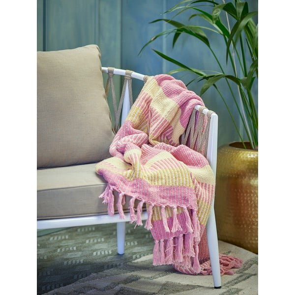 Coperta gialla e rosa in cotone riciclato 130x160 cm Isnel – Bloomingville-image-2