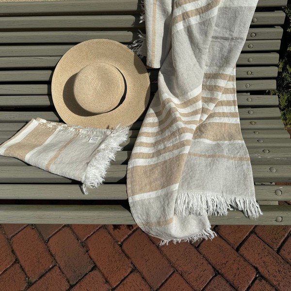 Telo mare in lino beige 85x140 cm Allure Stripe - Linen Tales-image-2