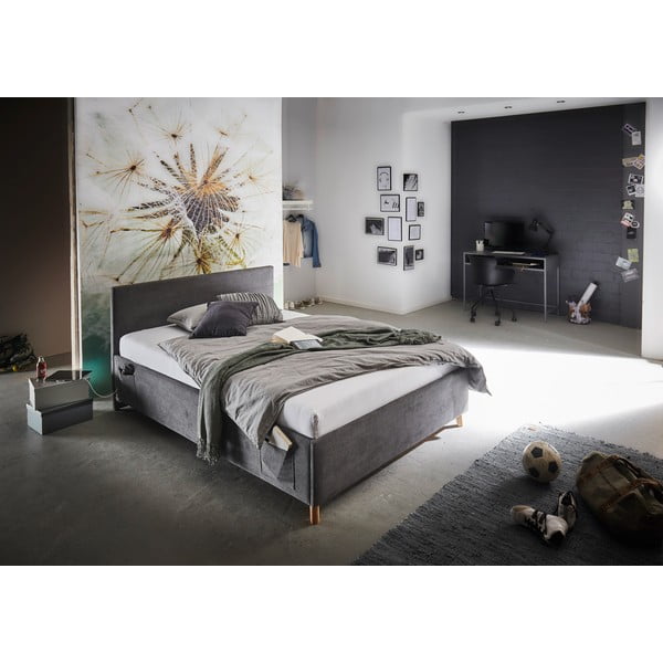 Letto da bambini color antracite imbottito con contenitore con rete inclusa 90x200 cm Cool – Meise Möbel-image-1