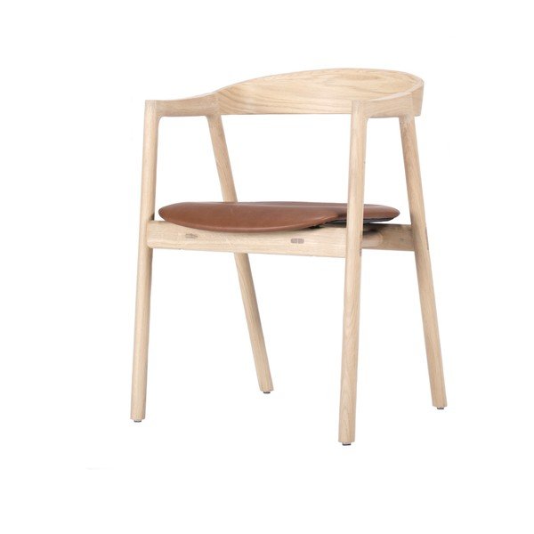 Sedia da pranzo in legno massiccio di quercia con seduta in pelle di bufalo marrone cognac Muna - Gazzda