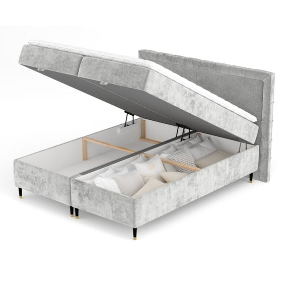 Letto boxspring grigio chiaro con spazio contenitivo 180x200 cm Voyage - Maison de Rêve-image-2
