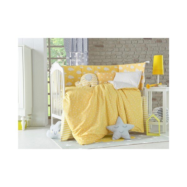 Coprimaterasso per lettino in cotone protettivo giallo Mike & Co. NEW YORK Carino, 40 x 210 cm Stars - Mike & Co. NEW YORK-image-1