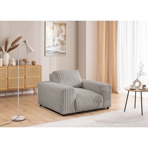 Poltrona grigio chiaro con rivestimento in velluto a coste Justin – Ropez-image-4