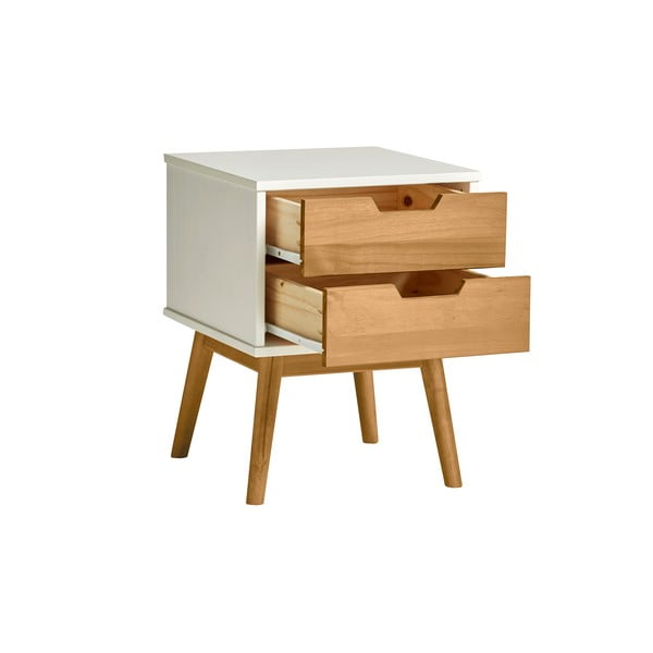 Comodino bianco e marrone in legno di pino massiccio Baku - Marckeric-image-3