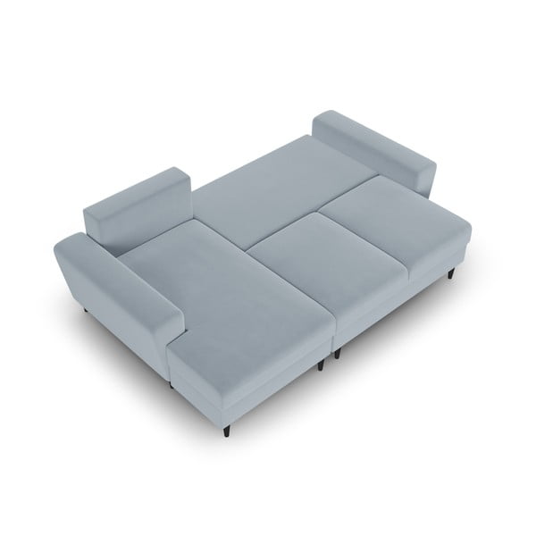 Divano angolare azzurro allungabile e con contenitore (con penisola a sinistra/con chaise lounge) con rivestimento in velluto Kyoto – Cosmopolitan Design-image-2