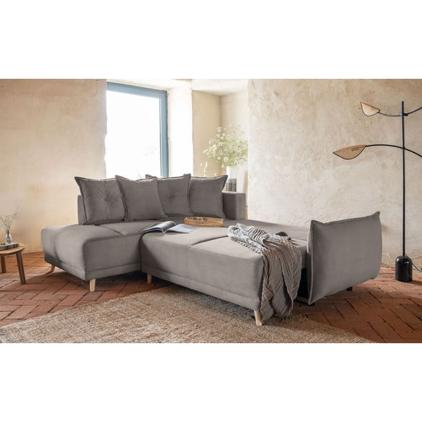 Divano letto in velluto a coste marrone chiaro (angolo sinistro) Lazy Lukka - Miuform-image-4