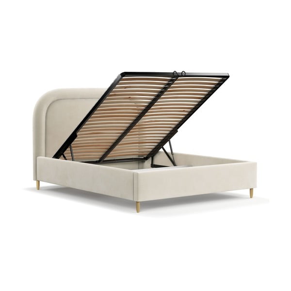 Letto matrimoniale imbottito crema con spazio contenitivo e rete 180x200 cm Mija - Maison de Rêve-image-3