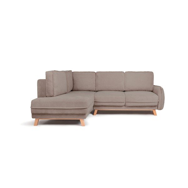 Divano angolare grigio tortora allungabile/con contenitore (con penisola a sinistra/a L) con rivestimento in velluto a coste Tori – Bonami Selection