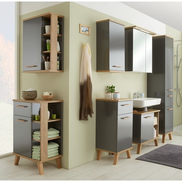 Mobile per bagno grigio con effetto rovere basso 35,5x89,5 cm Quickset 924 – Pelipal-image-2