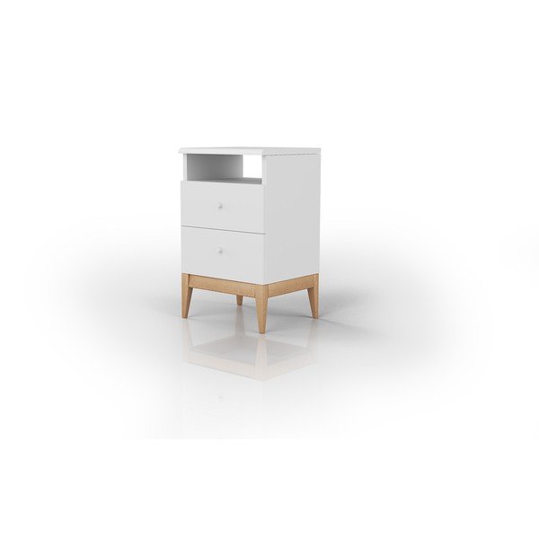 Comodino in legno di pino bianco con 2 cassetti Livia, altezza 64 cm - Skandica-image-2