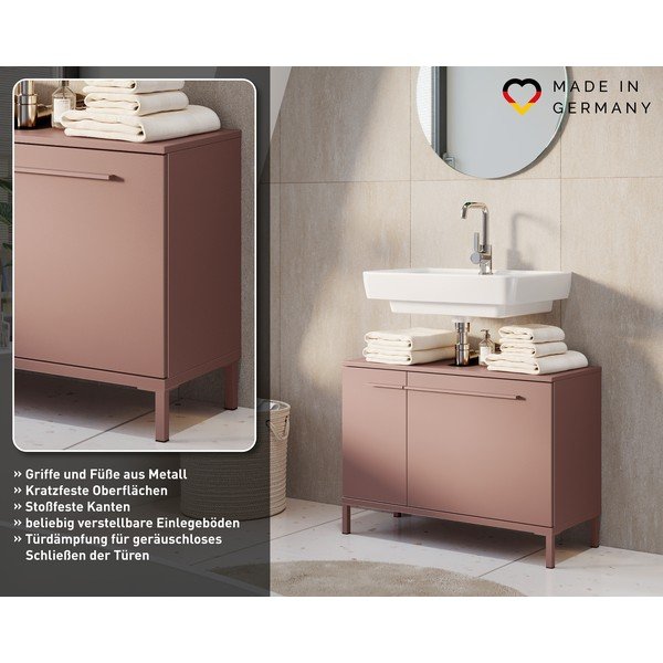 Mobile da lavabo marrone opaco 80x59 cm Laurino – Germania-image-4