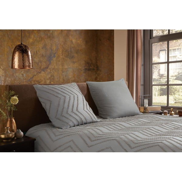 Set lenzuola letto una piazza e mezza in microfibra grigio-marrone 140x220 cm Pure Zigzag - Good Morning-image-1