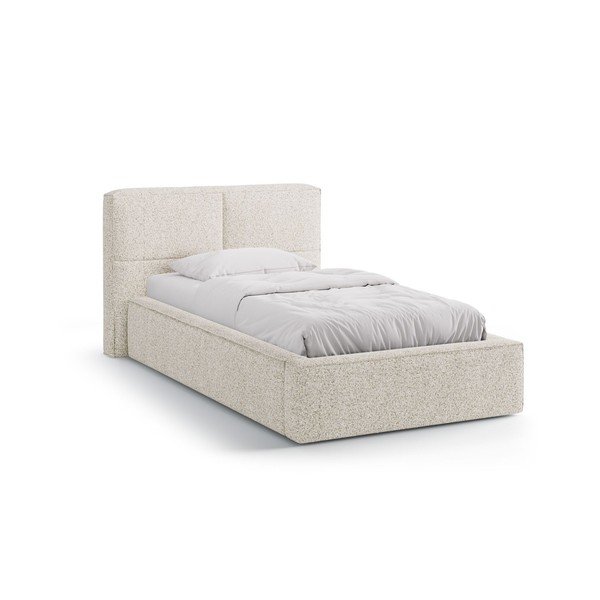 Letto singolo imbottito beige con contenitore con rete inclusa 90x200 cm Darren – Micadoni 