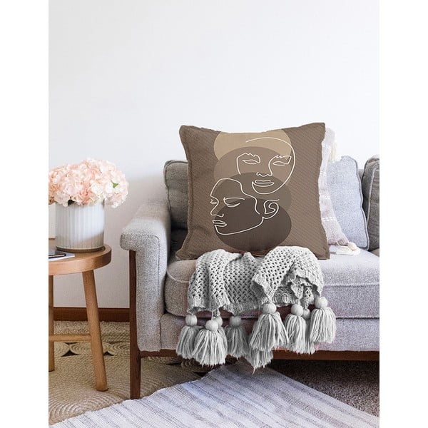 Federa marrone con ciniglia di cotone, 55 x 55 cm - Minimalist Cushion Covers-image-2