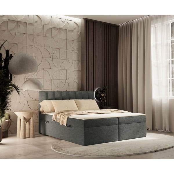 Letto boxspring grigio scuro con contenitore 180x200 cm Novento - Maison de Rêve-image-1