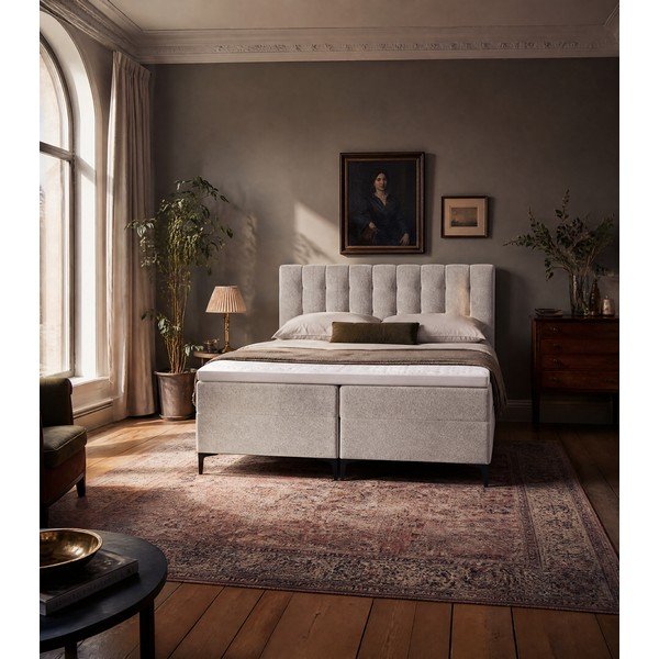 Letto boxspring grigio tortora con contenitore 180x200 cm Puhala – Makamii-image-1