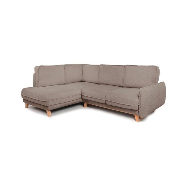 Divano angolare grigio tortora allungabile/con contenitore (con penisola a sinistra/a L) con rivestimento in velluto a coste Tori – Bonami Selection-image-1