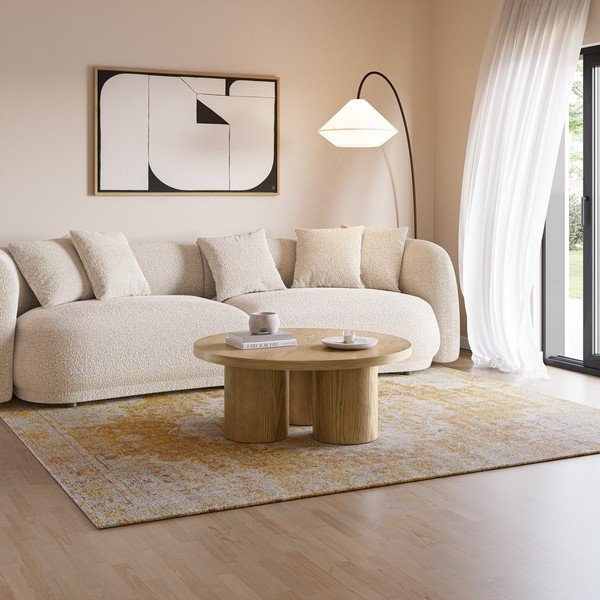 Tavolino da salotto rotondo di colore naturale con effetto rovere ø 100 cm Arancha – MOME-image-1