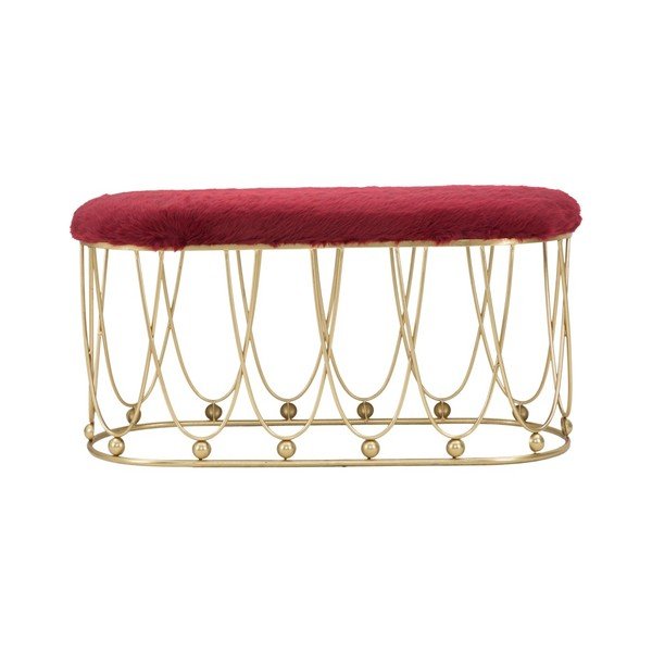 Panca imbottita rosso borgogna con struttura in ferro color oro Amelia - Mauro Ferretti-image-1