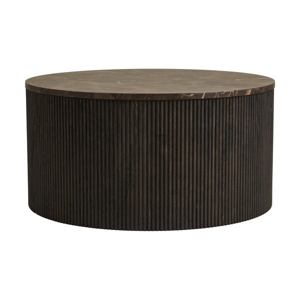 Tavolino da salotto rotondo marrone scuro con piano effetto marmo ø 80 cm Rota – House Nordic-image-4