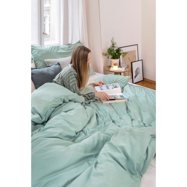 Biancheria da letto matrimoniale verde in microsatin 200x200 cm Basic - Bonami Essentials-image-3