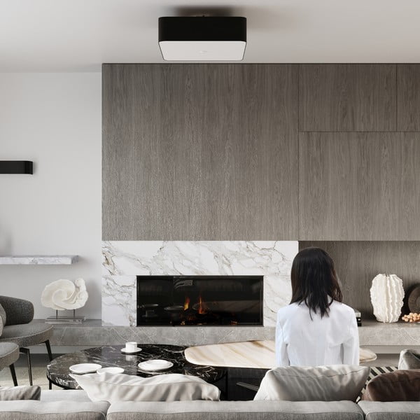 Lampada da soffitto nera con paralume in vetro-tessuto 55x55 cm Kortez - Sollux-image-4