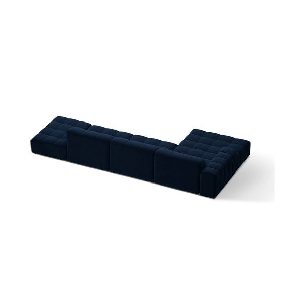 Divano angolare blu scuro (con penisola a sinistra/con chaise lounge) con rivestimento in velluto Chicago – Cosmopolitan Design-image-1