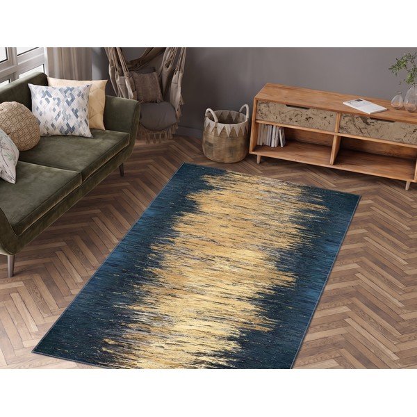 Passatoia gialla/blu scuro lavabile 80x200 cm Goldie – Vitaus-image-1