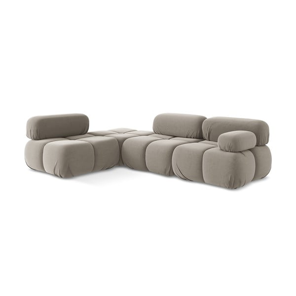 Divano angolare componibile beige (con penisola a sinistra) con rivestimento in velluto Lokua – Makamii-image-3