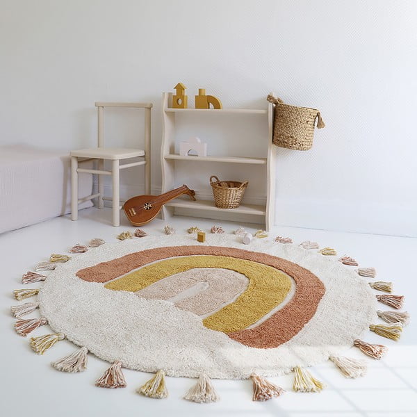 Tappeto per bambini color mattone/color crema in cotone lavabile e tessuto a mano ø110 cm Rainbow Toffee – Nattiot-image-4