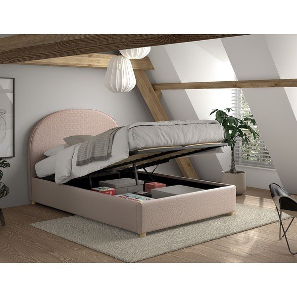 Letto matrimoniale imbottito rosa con contenitore con rete inclusa 140x200 cm Moon – Vipack-image-2