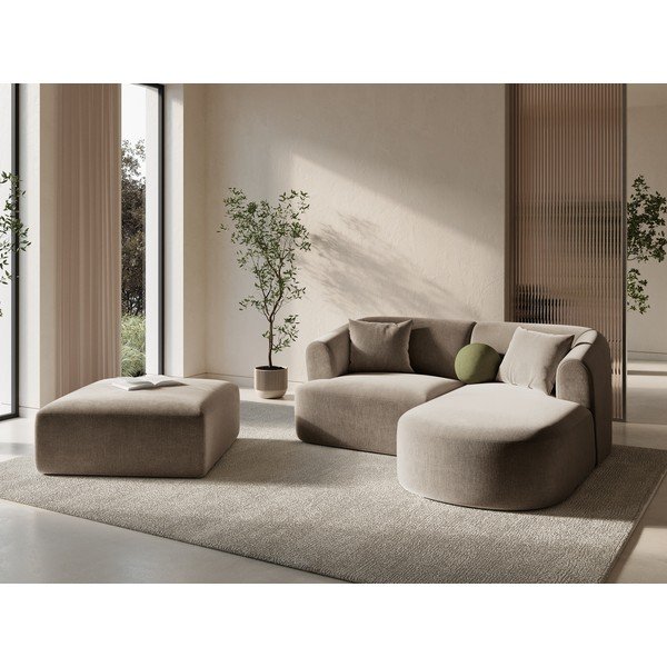 Poggiapiedi marrone chiaro con rivestimento in velluto Campi – Cosmopolitan Design-image-1