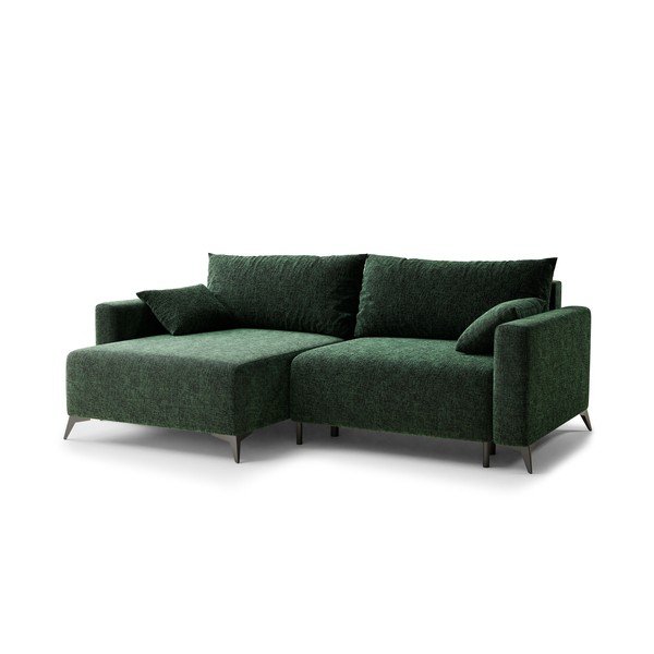 Divano angolare verde scuro allungabile/con contenitore (con penisola a sinistra/con chaise lounge) con rivestimento in ciniglia Leon – Maison de Rêve